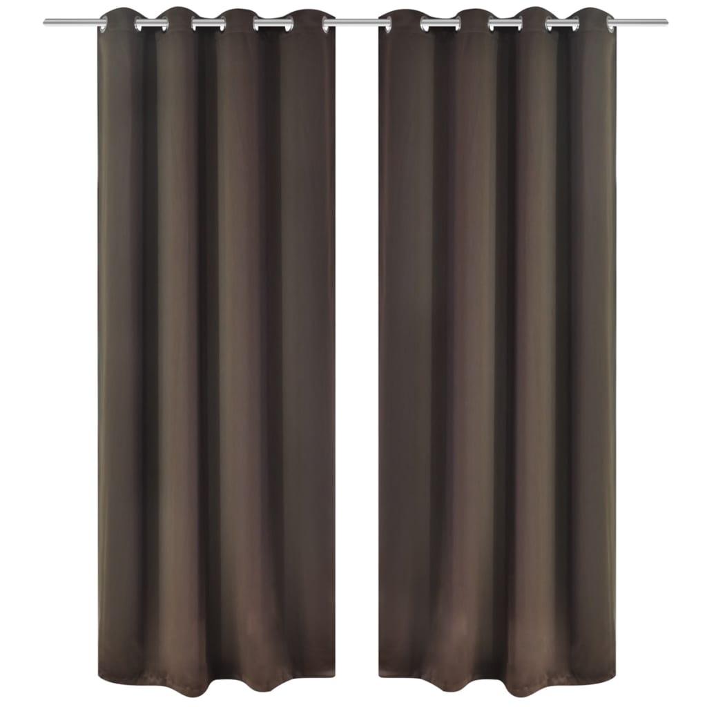 Lysdæmpende gardiner 2 stk. med metalsnøreringe 135x175 cm brun