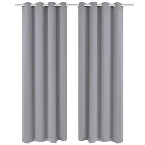 Lysdæmpende gardiner 2 stk. med metalsnøreringe 135x175 cm grå