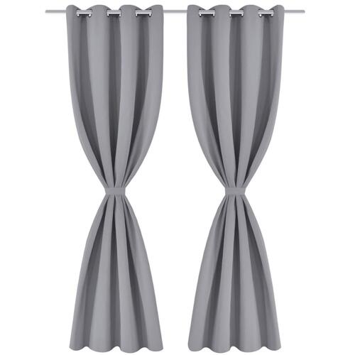 Lysdæmpende gardiner 2 stk. med metalsnøreringe 135x175 cm grå