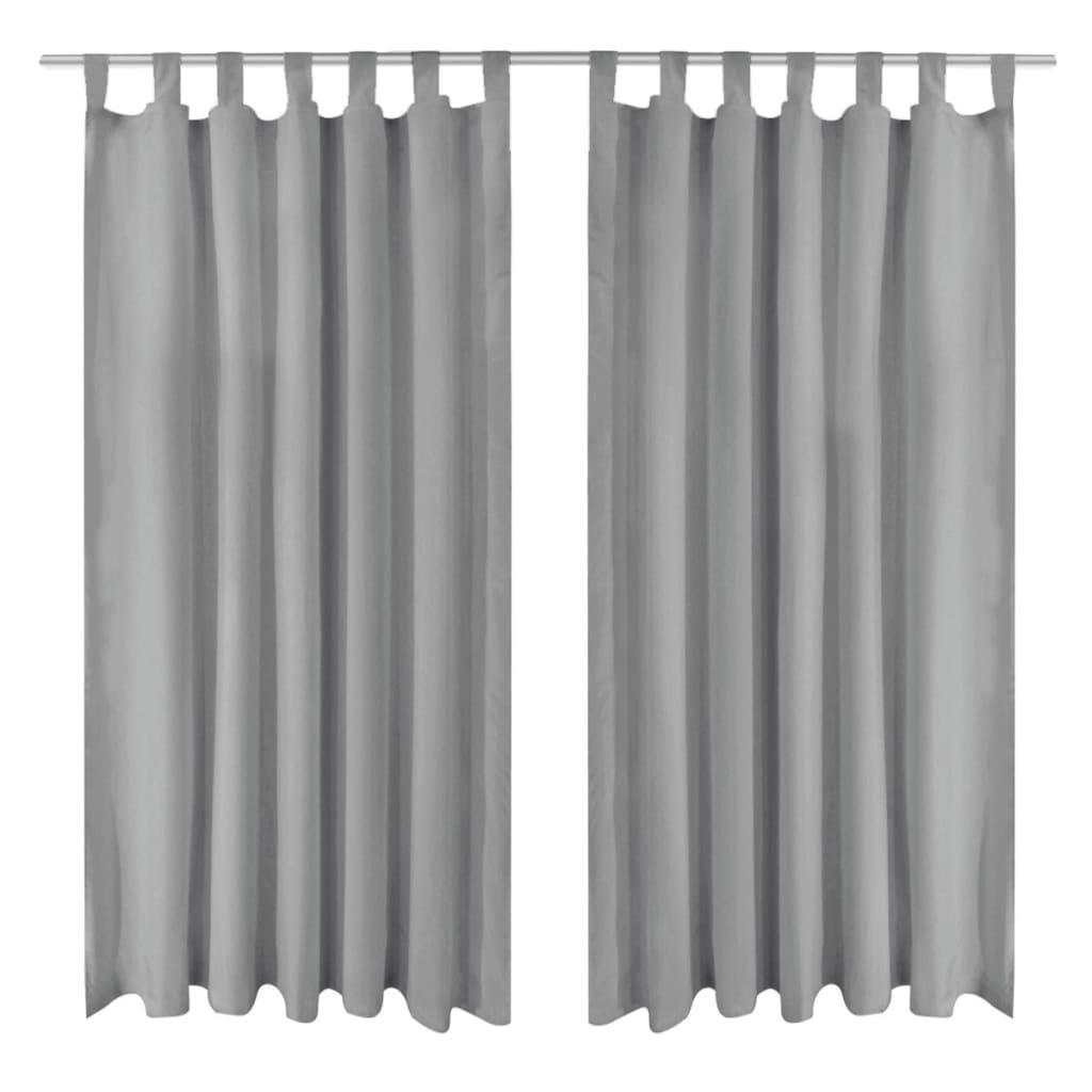Gardiner i mikro-satin 2 stk. med løkker 140 x 175 cm grå