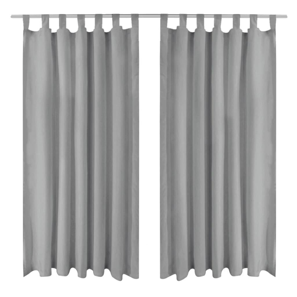 Gardiner i mikro-satin 2 stk. med løkker 140 x 225 cm grå