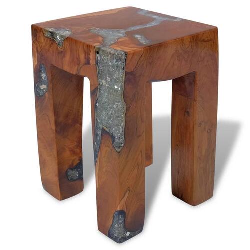 Taburet massivt teaktræ og resin