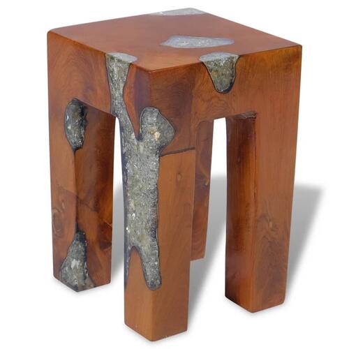 Taburet massivt teaktræ og resin