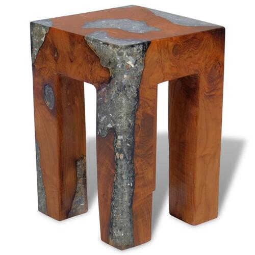 Taburet massivt teaktræ og resin