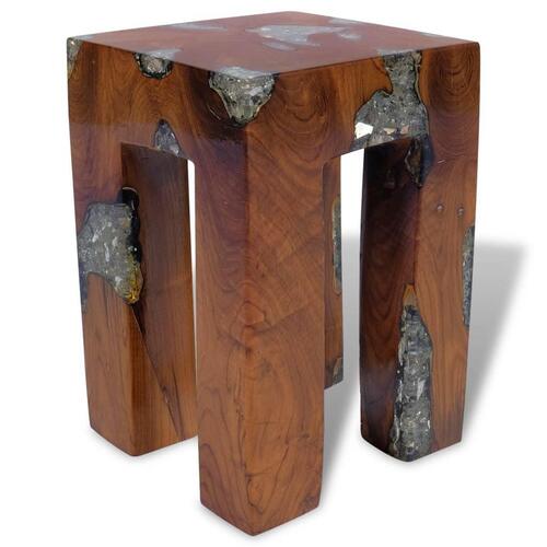 Taburet massivt teaktræ og resin