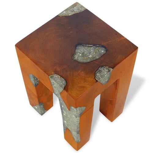 Taburet massivt teaktræ og resin