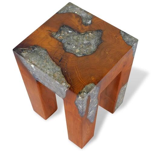 Taburet massivt teaktræ og resin