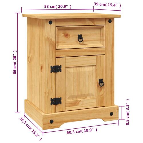 Sengebord Corona-serien 53x39x66 cm mexicansk fyrretræ