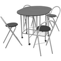 Foldbart spisebordssæt i 5 dele MDF sort