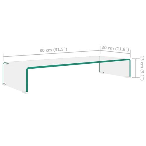TV-bord/monitorstand i klart glas 80x30x13 cm