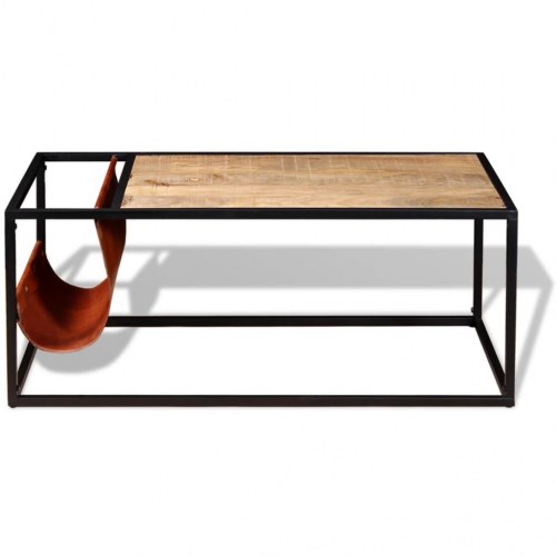 Sofabord med ægte læder magasinholder 110x50x45 cm