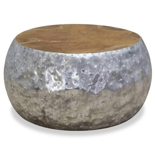 Sofabord aluminium teaktræ 60 x 60 x 30 cm