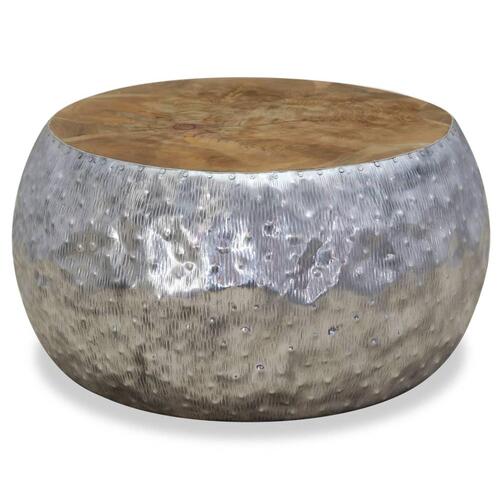 Sofabord aluminium teaktræ 60 x 60 x 30 cm