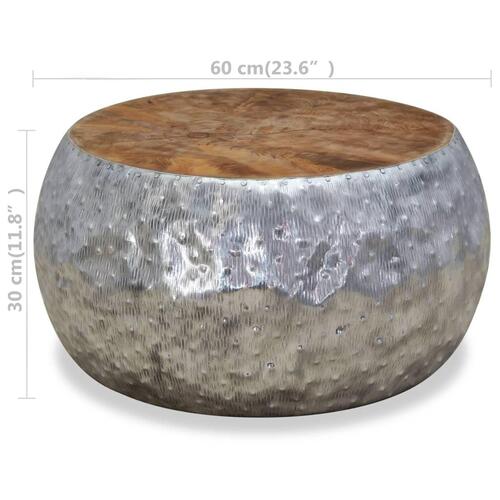 Sofabord aluminium teaktræ 60 x 60 x 30 cm