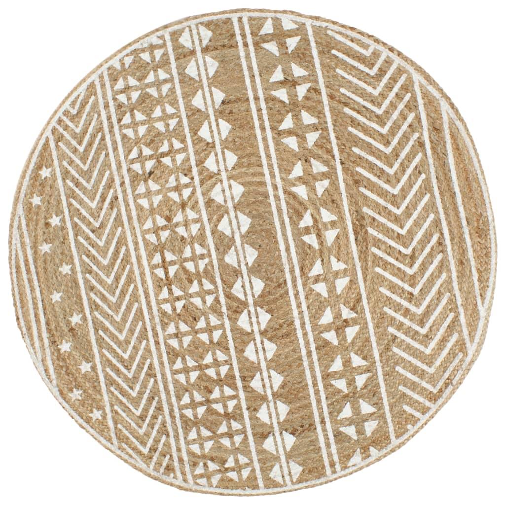 Håndlavet tæppe med hvidt print jute 90 cm
