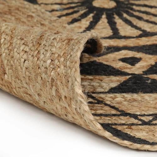 Håndlavet tæppe med sort print jute 90 cm