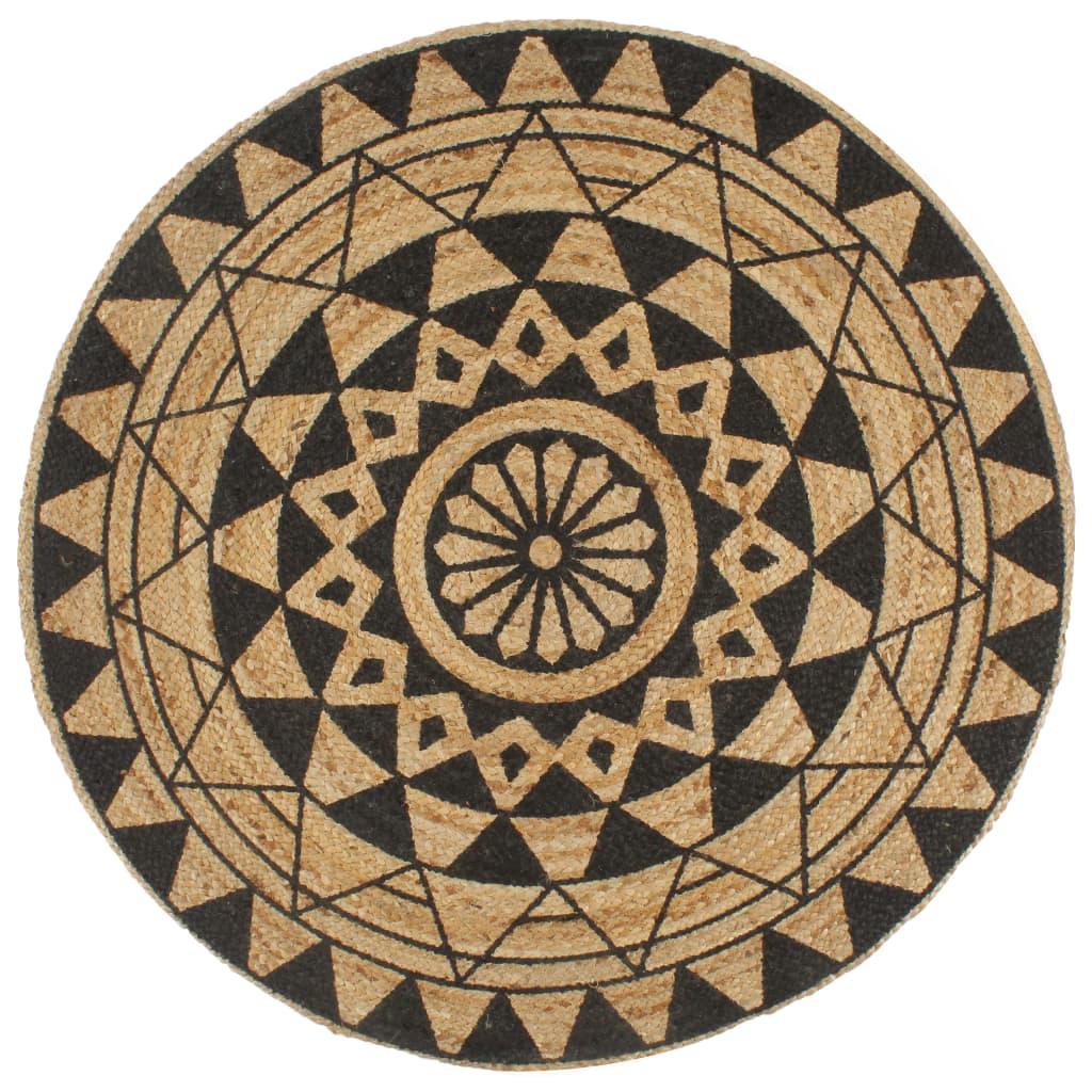 Håndlavet tæppe med sort print jute 150 cm