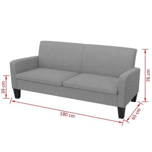 3-personers sofa 180 x 65 x 76 cm lysegrå