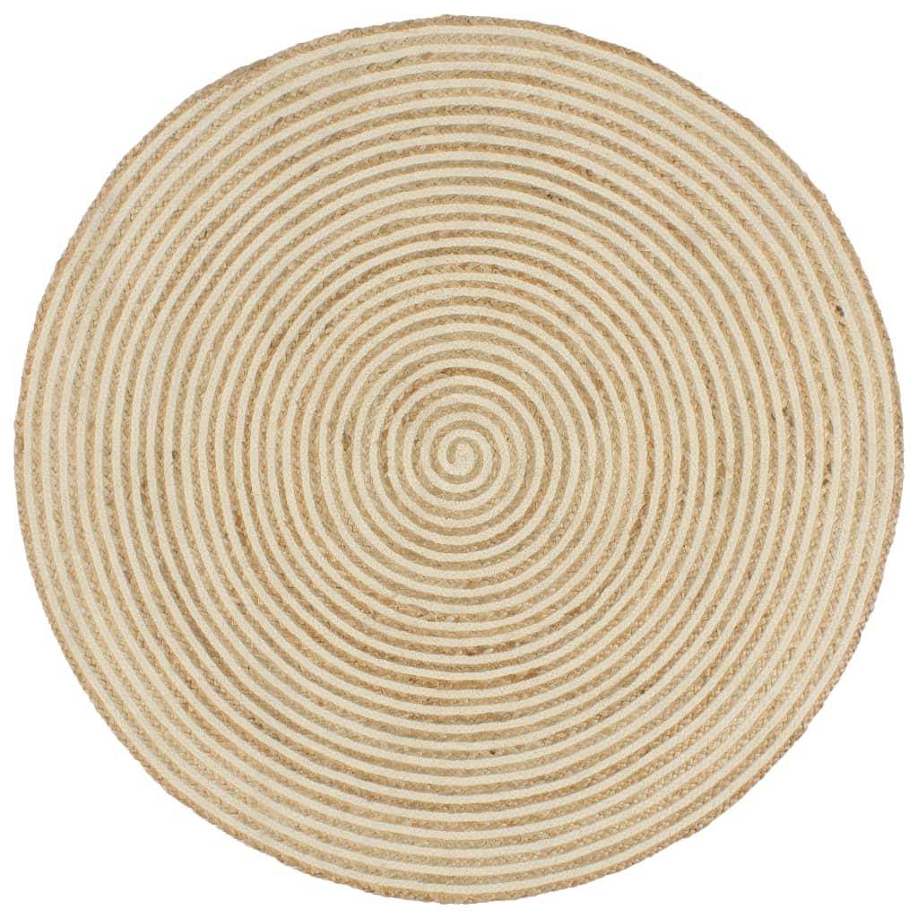 Håndlavet jutetæppe med spiraldesign 120 cm hvid