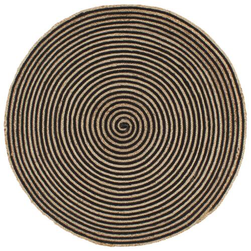 Håndlavet jutetæppe med spiraldesign sort 90 cm