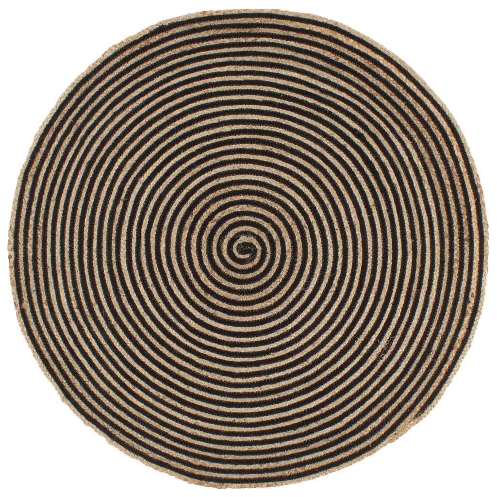 Håndlavet jutetæppe med spiraldesign sort 90 cm