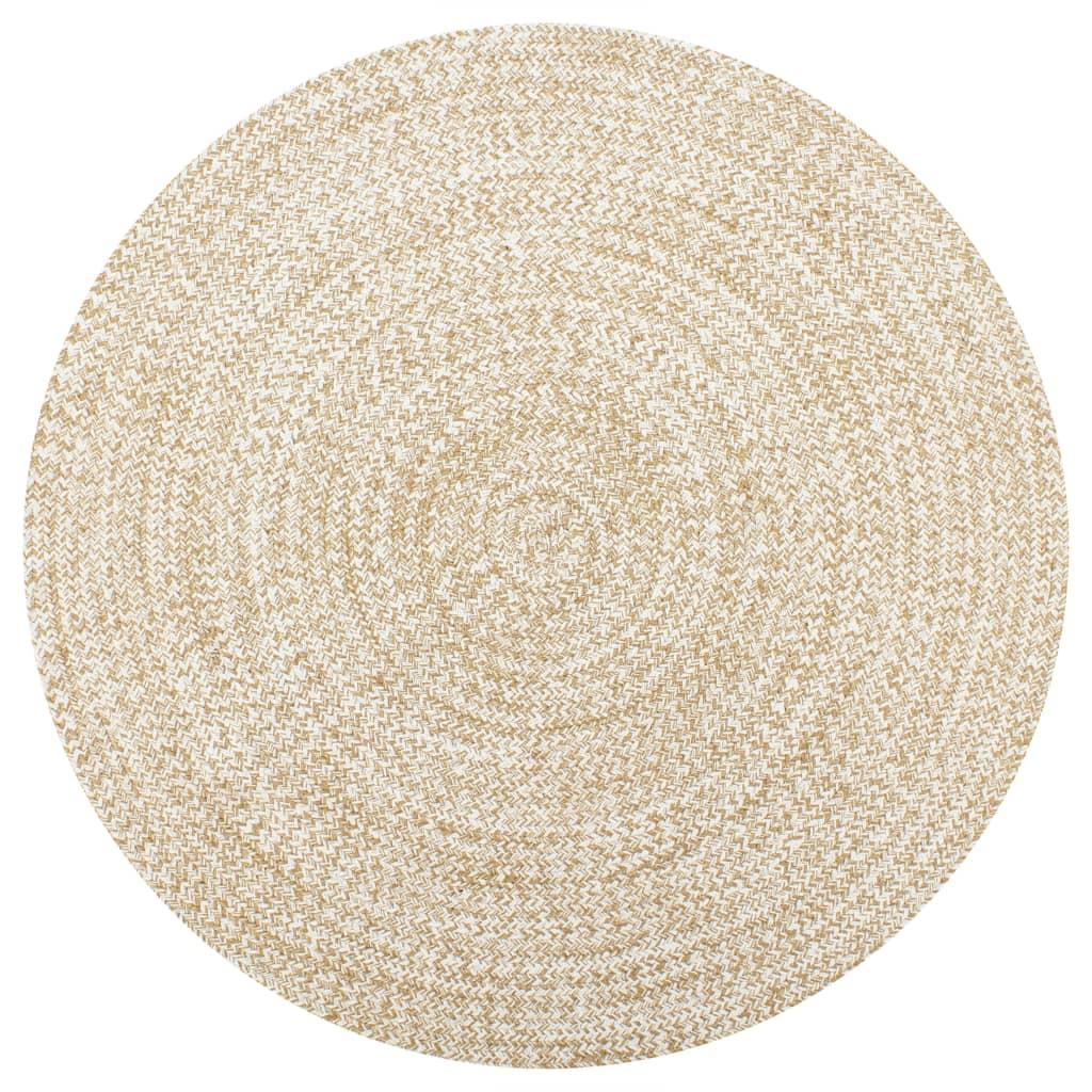 Håndlavet tæppe jute 120 cm hvid og naturfarvet