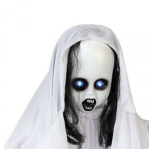 Halloween dekoration - Hængende spøgelse 90 cm med lys og lyd (hvid)