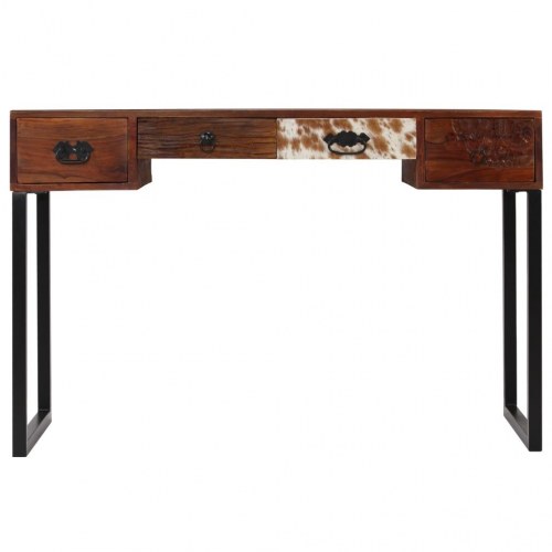 Skrivebord i massivt akacietræ med ægte læder 117 x 50 x 76 cm
