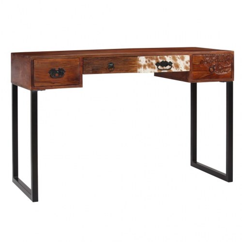 Skrivebord i massivt akacietræ med ægte læder 117 x 50 x 76 cm