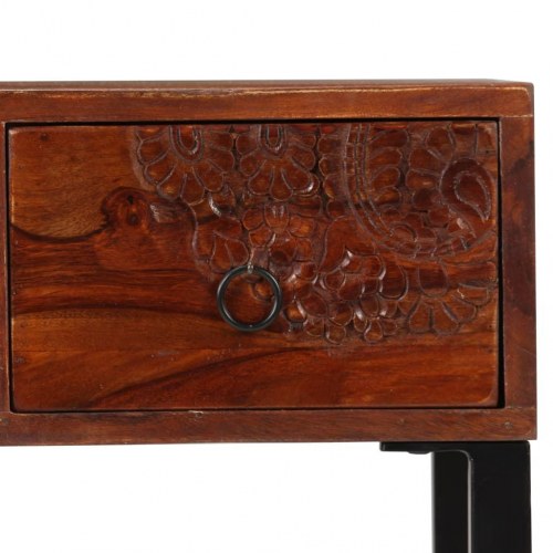 Skrivebord i massivt akacietræ med ægte læder 117 x 50 x 76 cm