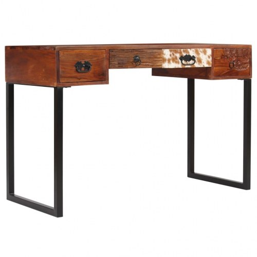 Skrivebord i massivt akacietræ med ægte læder 117 x 50 x 76 cm