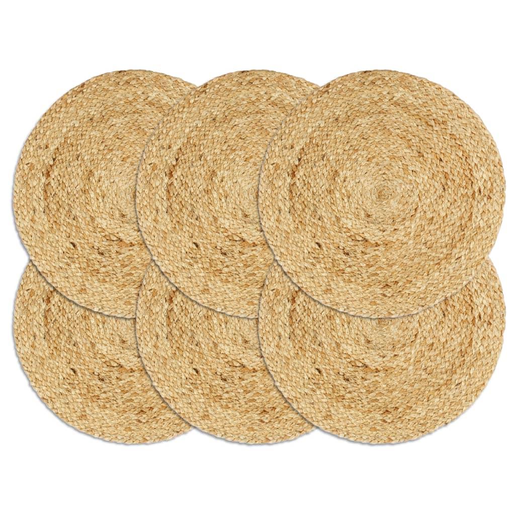 Dækkeservietter 6 stk. rund 38 cm jute naturfarvet