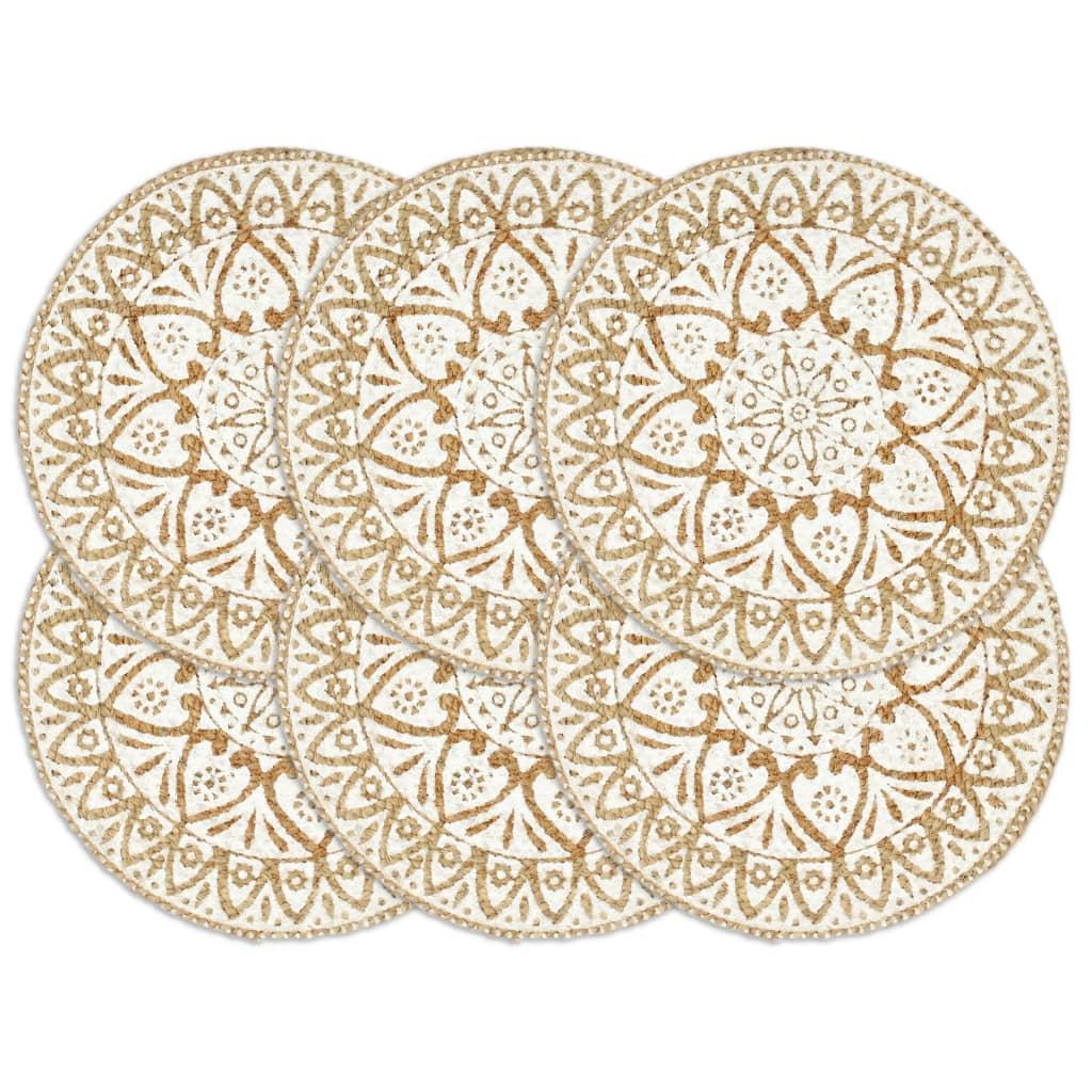 Dækkeservietter 6 stk. rund 38 cm jute hvid
