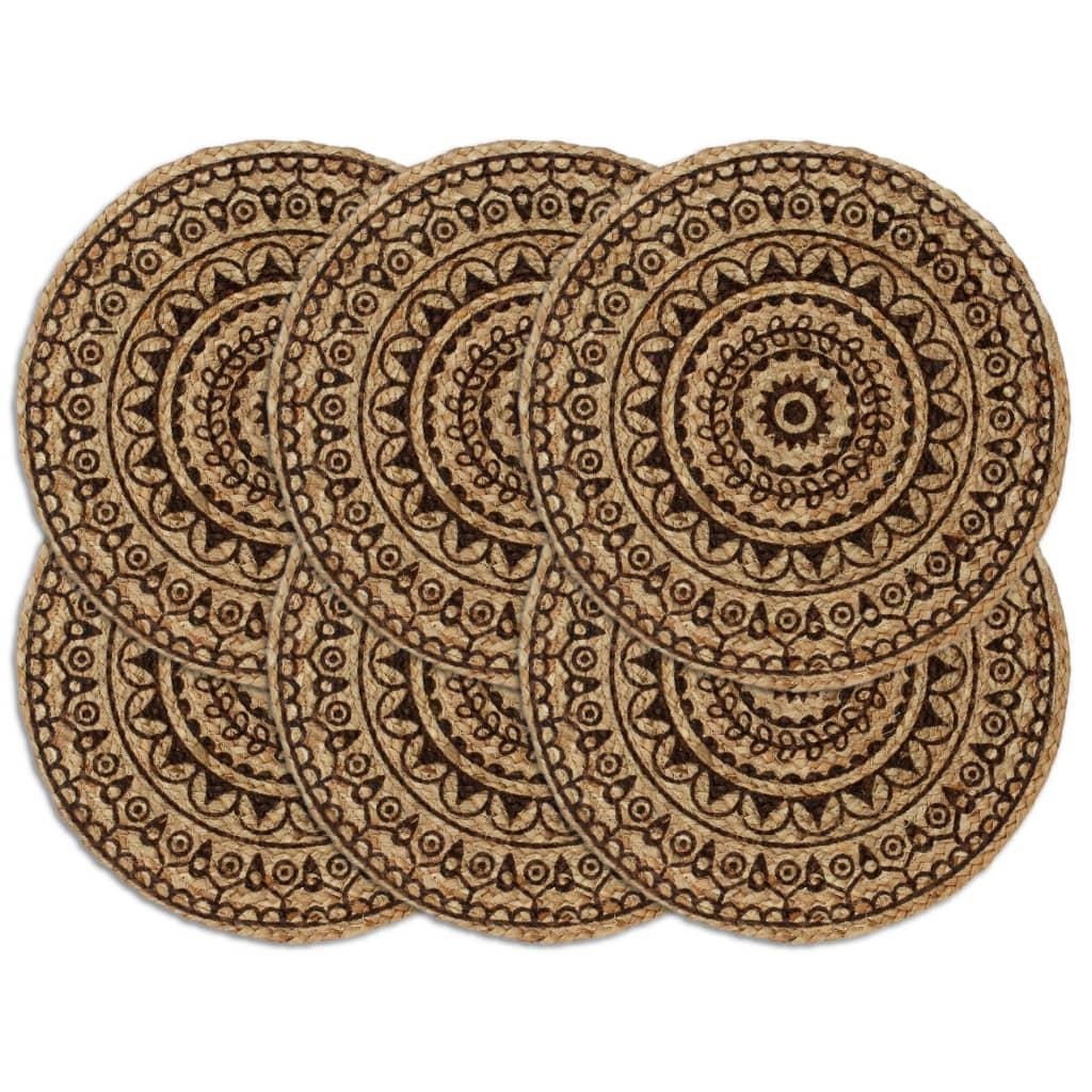 Dækkeservietter 6 stk. rund 38 cm jute mørkebrun