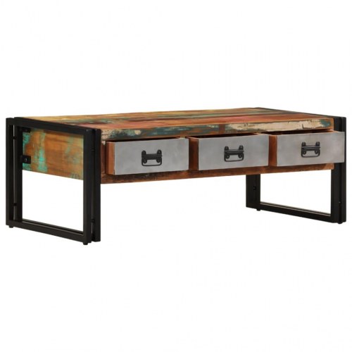 Sofabord med 3 skuffer 100x50x35 cm massivt genbrugstræ
