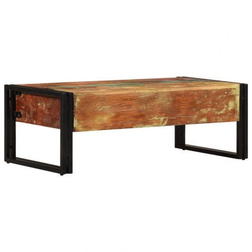 Sofabord med 3 skuffer 100x50x35 cm massivt genbrugstræ