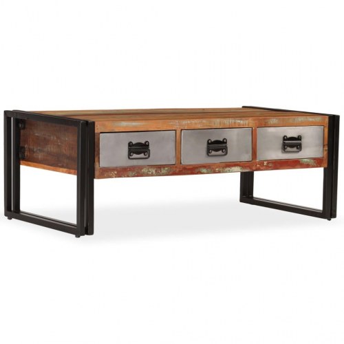 Sofabord med 3 skuffer 100x50x35 cm massivt genbrugstræ