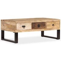 Sofabord med 3 skuffer massivt mangotræ 90 x 50 x 35 cm