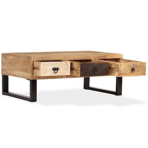 Sofabord med 3 skuffer massivt mangotræ 90 x 50 x 35 cm