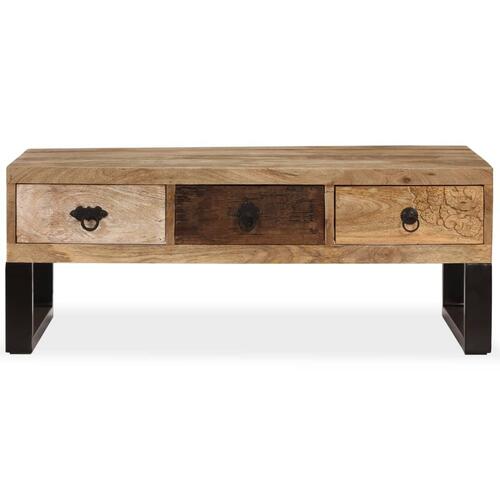 Sofabord med 3 skuffer massivt mangotræ 90 x 50 x 35 cm