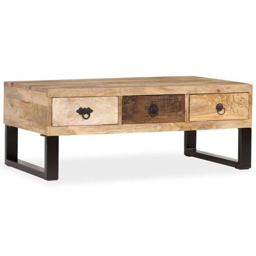 Sofabord med 3 skuffer massivt mangotræ 90 x 50 x 35 cm