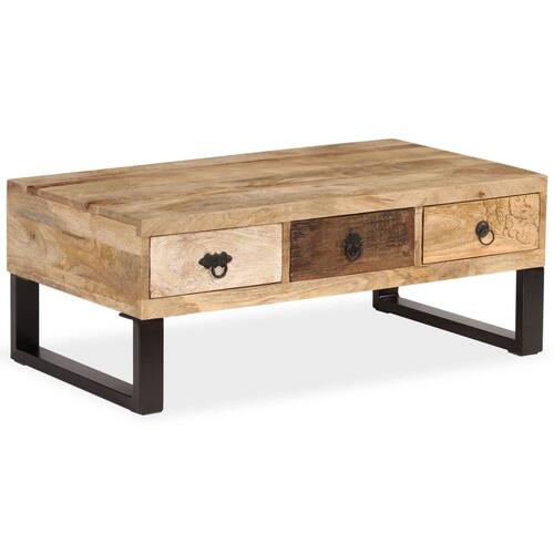 Sofabord med 3 skuffer massivt mangotræ 90 x 50 x 35 cm