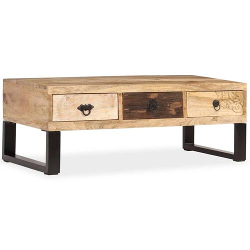 Sofabord med 3 skuffer massivt mangotræ 90 x 50 x 35 cm