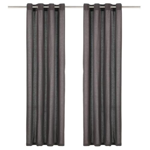 Gardiner med metalringe 2 stk. 140 x 245 cm bomuld antracitgrå