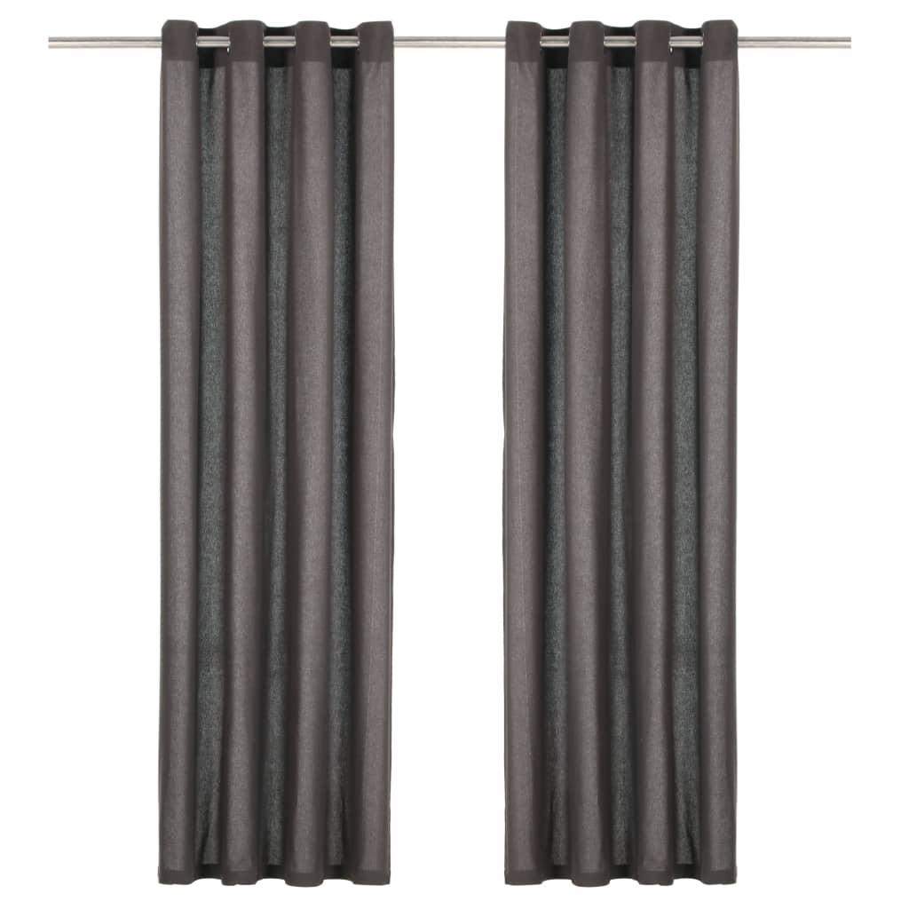 Gardiner med metalringe 2 stk. 140 x 245 cm bomuld antracitgrå