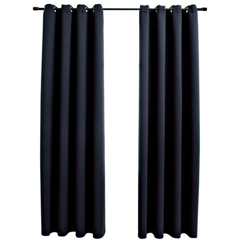 Lysdæmpende gardiner 2 stk. med metalringe 140 x 175 cm sort