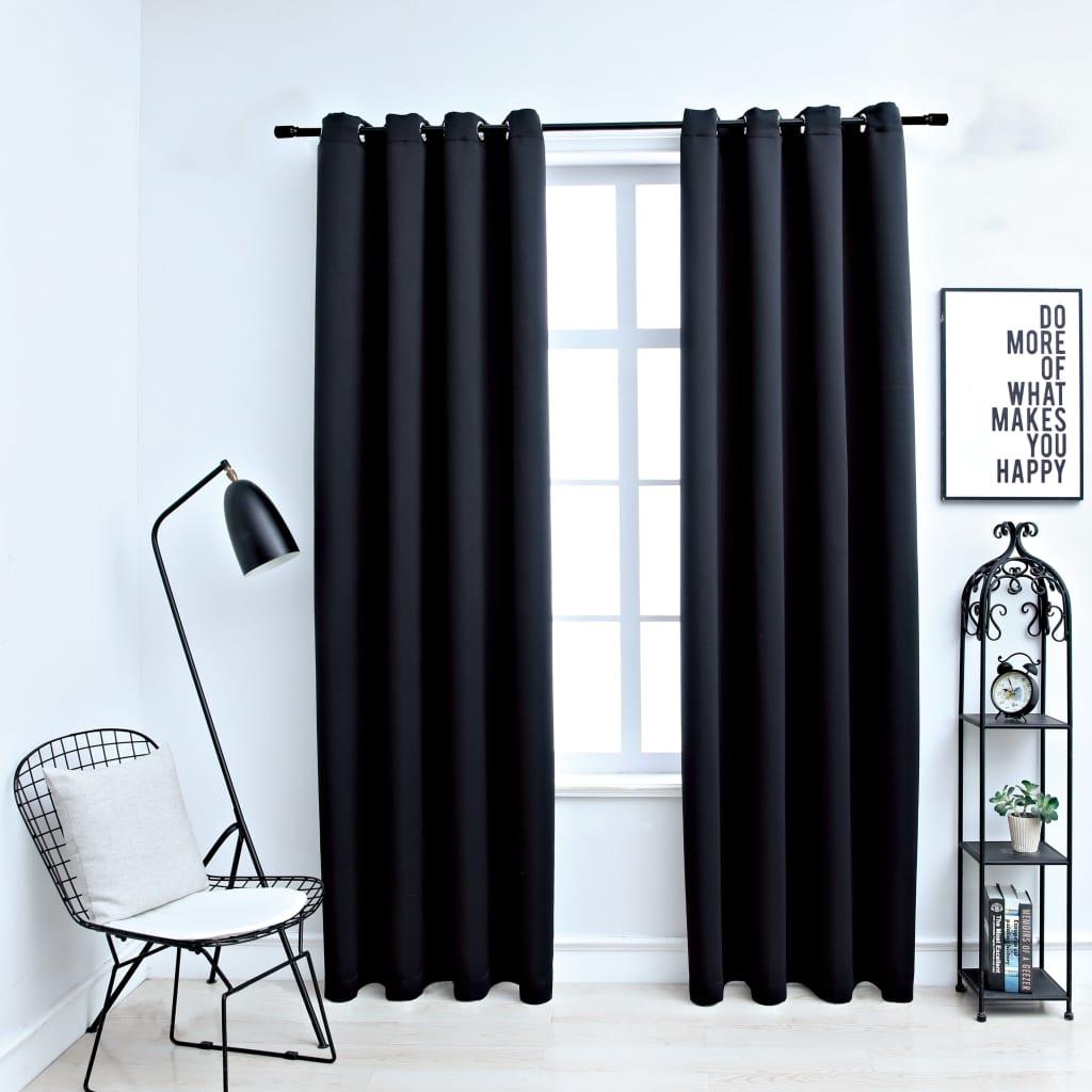 Lysdæmpende gardiner 2 stk. med metalringe 140 x 245 cm sort