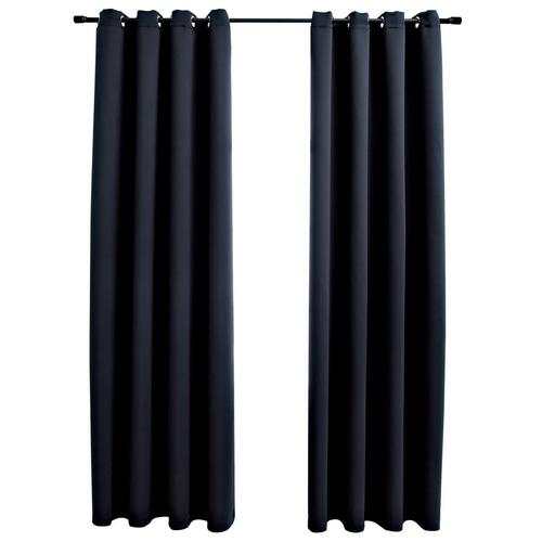 Lysdæmpende gardiner 2 stk. med metalringe 140 x 245 cm sort