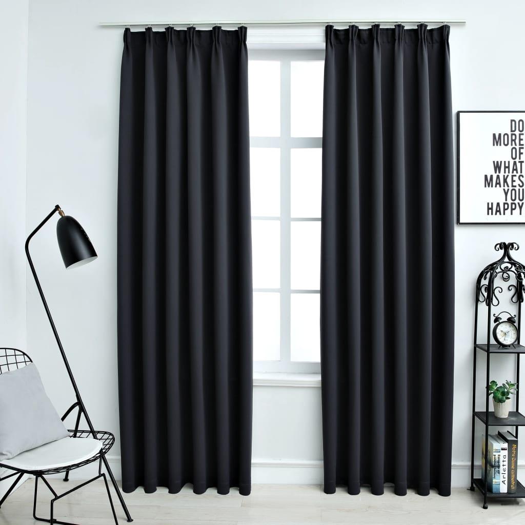 Lysdæmpende gardiner med kroge 2 stk. 140 x 225 cm sort