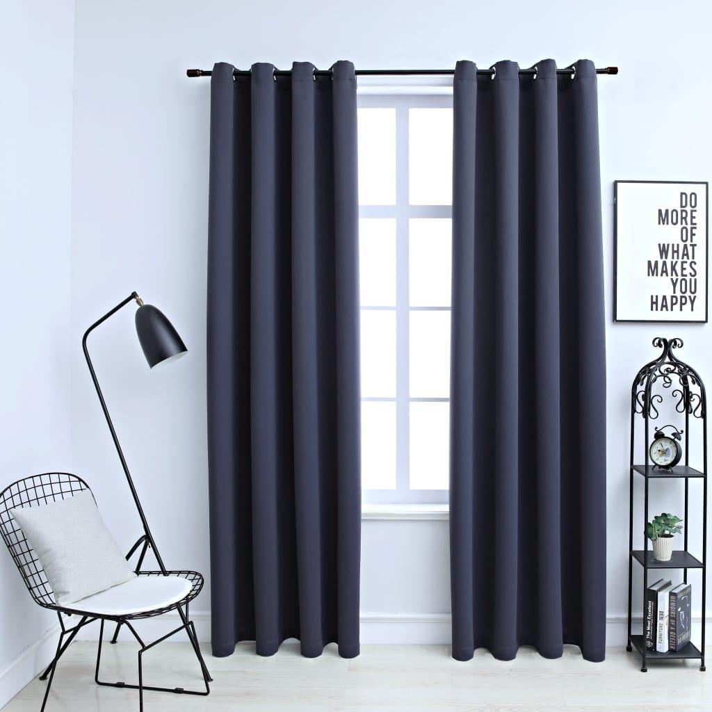 Lysdæmpende gardiner 2 stk. metalringe 140 x 175 cm antracitgrå